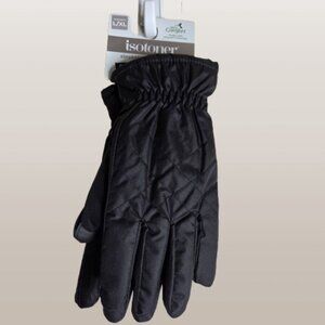 Isotoner Women's Black Quilted Fleece Lined Sleekheat Gloves Size L/XL